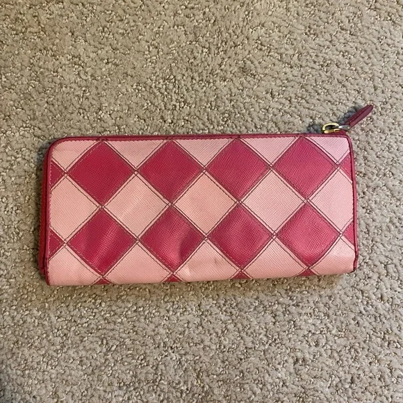 Prada vintage Y2K Saffiano leather checkered long wallet pink gold - Picture 3 of 10